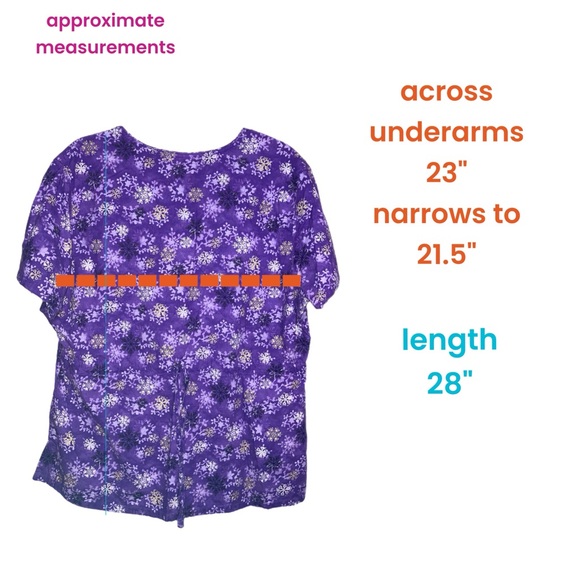 SB Scrubs Large Purple Snowflake Scrub Top 3 pockets tie back great cond! 11119 - Picture 3 of 5